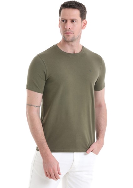 Haki Regular Fit Düz Pamuklu Bisiklet Yaka Triko Tişört fırsatları