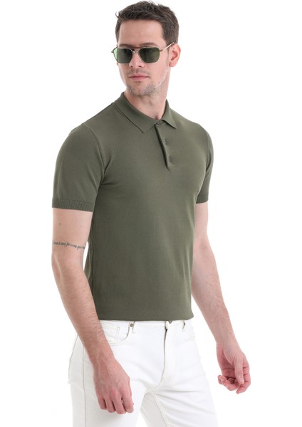 Haki Regular Fit Düz Rayon Polo Yaka Tişört modelleri
