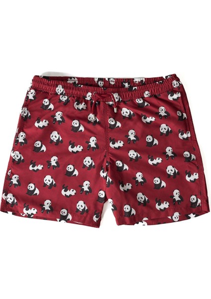 Panda Desen Erkek Deniz Şortu Bordo