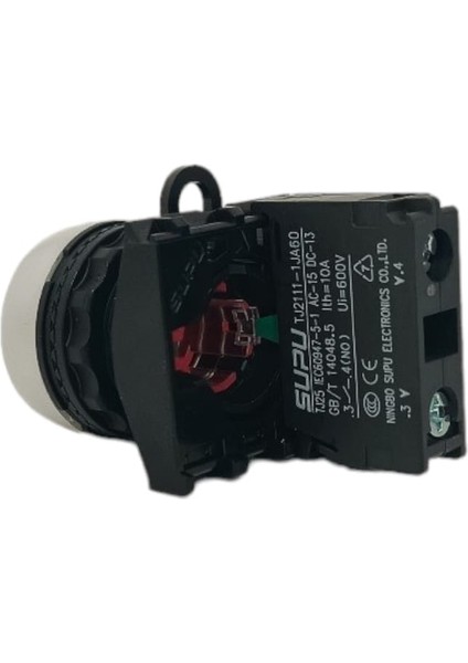 TJ2533-0AM10-J10 / Tj2 Serisi Saten Çerçeveli Işıklı Yaylı Buton Seti, Kırmızı (Buton + Bağlantı Aparatı + Kontak (1no) + 24 Vac/dc LED Modülü) fiyatları