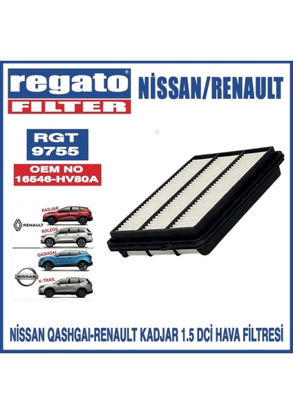 Regato Nissan Qashgai Renault Kadar-Koleos 1.5 Dci Hava Filtresi