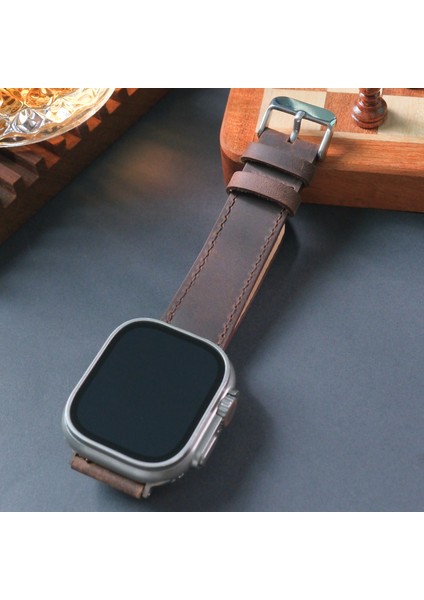 Apple Watch Uyumlu Hakiki Deri Kordon 42 / 44 / 45 / 49 mm Ultra Ultra 2 Seri 9 8 7 6 5 4 3 Uyumlu Hakiki Deri Kayış Kahverengi
