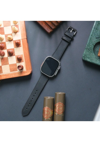 Apple Watch Uyumlu Deri Kordon 42 / 44 / 45 / 49 mm Ultra Ultra 2 Seri 9 8 7 6 5 4 3 Uyumlu Hakiki Deri Kayış Siyah fiyatları