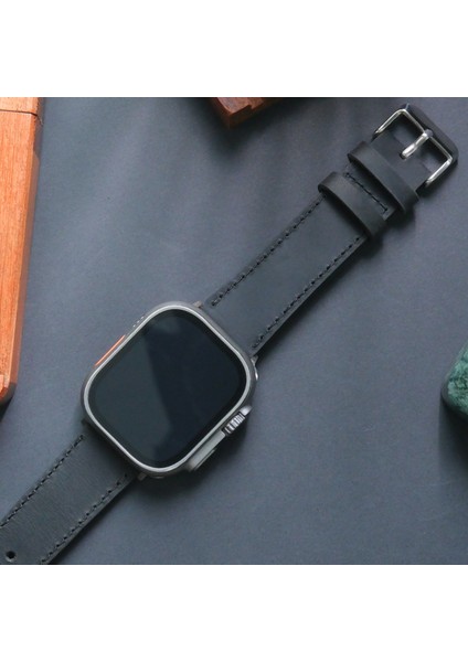 Apple Watch Uyumlu Siyah Deri Kordon 38MM 40MM 41MM Seri 3 4 5 6 7 Se 8 9 Uyumlu Siyah Hakiki Deri Kayış