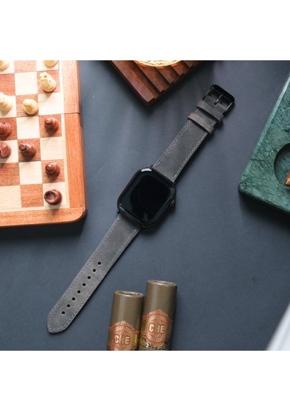 Apple Watch Uyumlu Deri Kordon 42 / 44 / 45 / 49 mm Ultra Ultra 2 Seri 9 8 7 6 5 4 3 Uyumlu Hakiki Deri Kayış Gri fiyatları