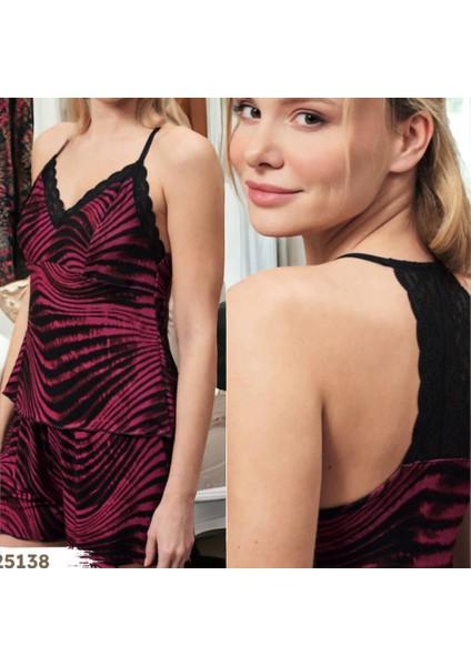 Askılı Sırtı Dantelli Şortlu Pijama Takım M51