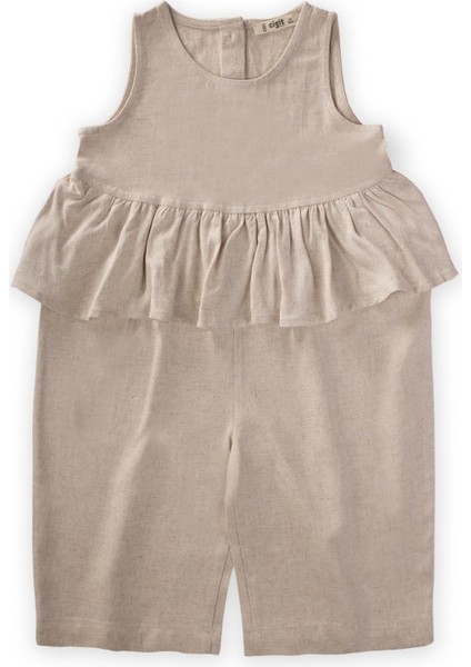 Beli Volanlı Keten Tulum 2-7 Yaş Naturel