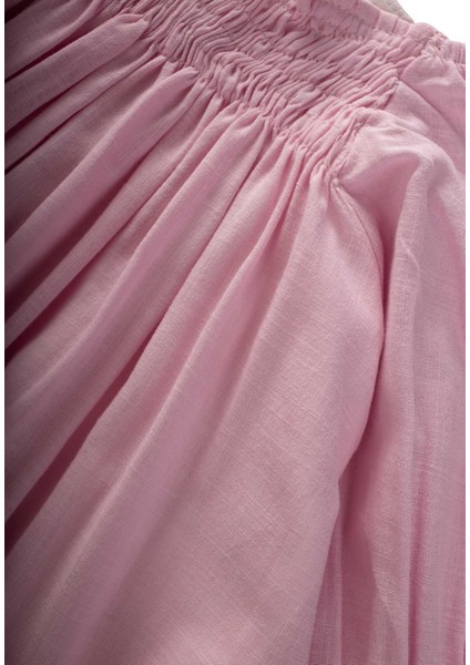 Sıra Lastikli Elbise Pembe