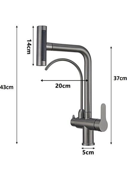 Mutfak Eviye Bataryası Dual Flow Arıtma Çıkışlı Duş Şelale 3 Fonksiyon Gold