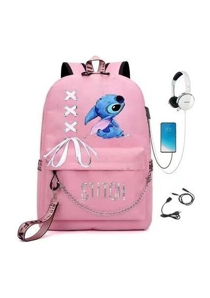 Stitch Yıldızlararası Öğrenci Sırt Çantası - Pembe (Yurt Dışından)