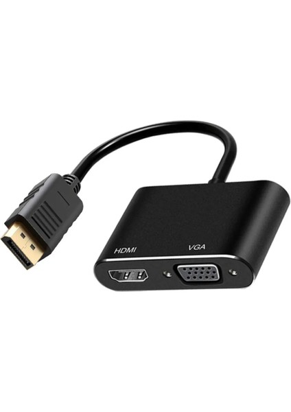 Coverzone Çoklayıcı Adaptör 2 In 1 Dp To VGA HDMI Kasa Bilgisayar Uyumlu Çevirici Adaptör Çok Portlu Çoklayıcı 2in1 Displayport To VGA HDMI ZR723