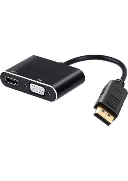 Coverzone Çoklayıcı Adaptör 2 In 1 Dp To VGA HDMI Kasa Bilgisayar Uyumlu Çevirici Adaptör Çok Portlu Çoklayıcı 2in1 Displayport To VGA HDMI ZR723