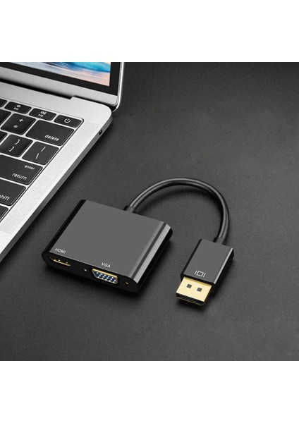 Coverzone Çoklayıcı Adaptör 2 In 1 Dp To VGA HDMI Kasa Bilgisayar Uyumlu Çevirici Adaptör Çok Portlu Çoklayıcı 2in1 Displayport To VGA HDMI ZR723