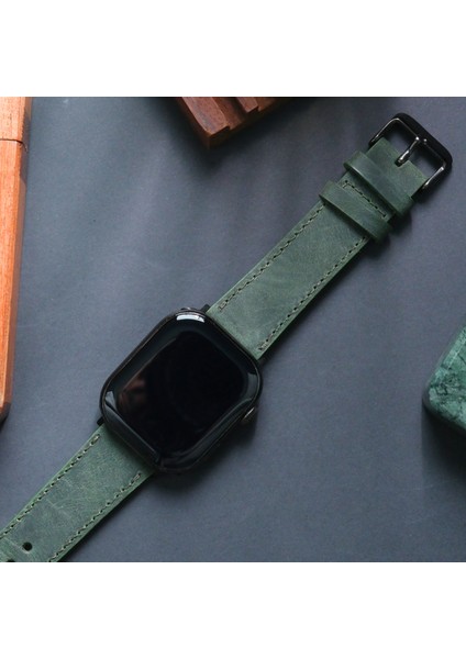 Apple Watch 42 / 44 / 45 / 49 mm Ultra Ultra 2 Seri 9 8 7 6 5 4 3 Uyumlu Hakiki Deri Kayış Yeşil Deri Kordon fırsatları