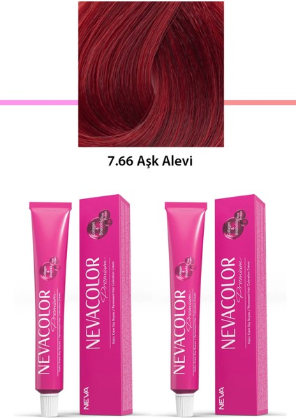 2 Li Set Premium 7.66 Aşk Alevi - Kalıcı Krem Saç Boyası 2 x 50 G Tüp