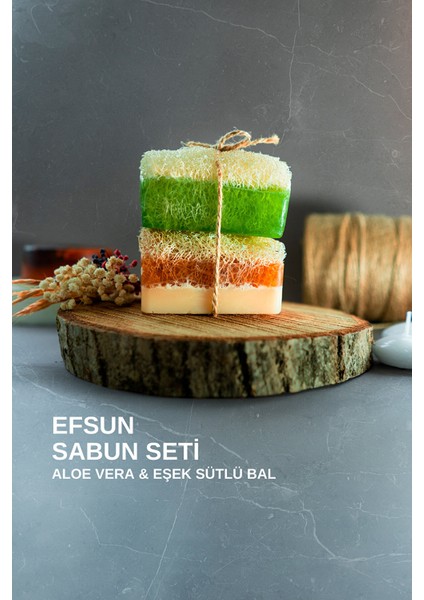2'li Premium El Yapımı Doğal Kabak Lifli Eşek Sütü Ballı & Aloe Vera Sabunu Seti