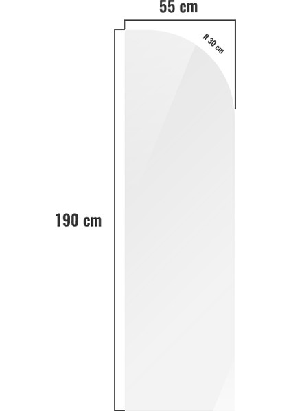 Cam Duşakabin Seperatör - Sabit Panel | Saydam Cam - Şekilli | Metalik Parlak Profil | 55CM x 190CM