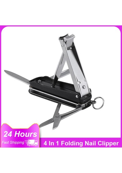4 In 1 Katlanır Tırnak Makası Makas Bıçak Anahtarlı Manikür Tırnak Kesici Çok Fonksiyonlu Paslanmaz Çelik Tırnak Makası Ayak Tırnağı (Yurt Dışından)
