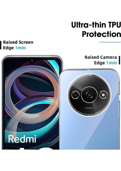 Xiaomi Redmi A3 Kılıf Kamera Çıkıntılı Korumalı Renksiz Yumuşak Şeffaf Esnek Silikon Kapak