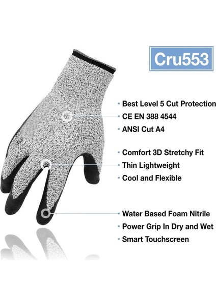 Çift Seviye 5 Kesilmeye Dirençli Gs 3D Konfor Streç Kalıp, Dayanıklı Kavrama Köpük Nitril, Fda Gıda Teması Geçer, Smart Touch, Ince Makinede Yıkanabilir, Gri 1 Çift (L&xl) (Yurt Dışından)