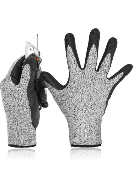 Çift Seviye 5 Kesilmeye Dirençli Gs 3D Konfor Streç Kalıp, Dayanıklı Kavrama Köpük Nitril, Fda Gıda Teması Geçer, Smart Touch, Ince Makinede Yıkanabilir, Gri 1 Çift (L&xl) (Yurt Dışından)