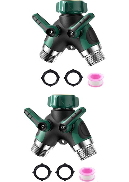 2x Tüm Metal Bahçe Hortumu Ayırıcı 2 Yollu Ağır Hizmet, 3/4 Inç Y Hortum Ayırıcı, Kapatma Vanaları, Su Musluk Ayırıcı (Yurt Dışından)