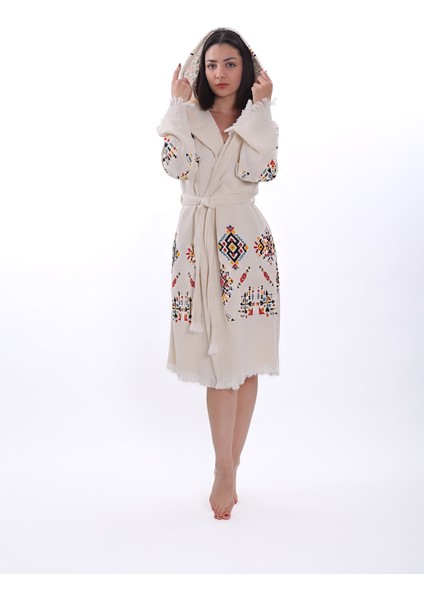 Reina Teks Peştemal Bornoz Pamuklu Etnik Kilim Desen 1 Adet Unisex Beachwear Müslin Kimono Kaftan