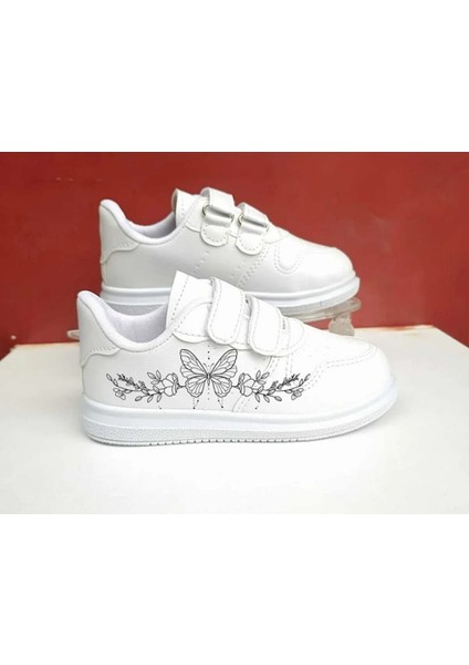 Kelebek Baskılı Kız Çocuk Spor Ayakkabı Okul Ayakkabısı Sneaker