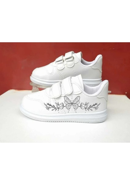Kelebek Baskılı Kız Çocuk Spor Ayakkabı Okul Ayakkabısı Sneaker