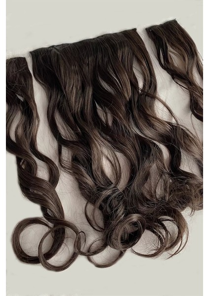 Kahverengi / 2 Yan Çıt Çıtlı 3 Parça Yarım Ay - Yarımay Çıt Çıt Saç Set / 205GR Ekstra Hacim
