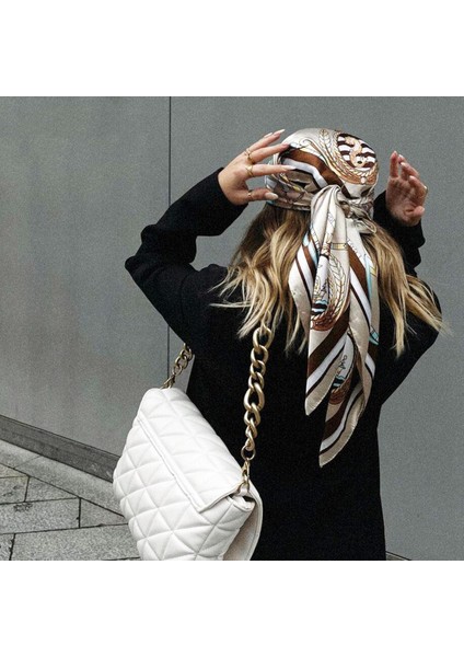 Ipek Başörtüsü Kadın Lüks Moda Saç Eşarp Yaz Fular Femme Saten Şal Fular 90 cm Kare Başörtüsü Bandana Cheveux (Yurt Dışından)
