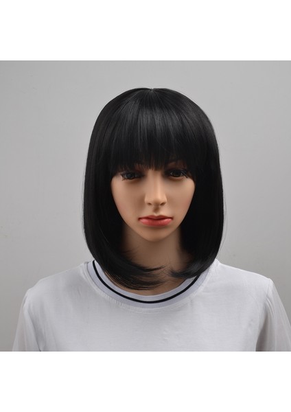 Doğal Kısa Düz Bob Peruk Sentetik Saç Kadınlar Için 40 cm Isıya Dayanıklı Kadın Saç Patlama ile Mapof Güzellik Kısa Qi Liu Saç Peruk (Yurt Dışından) modelleri