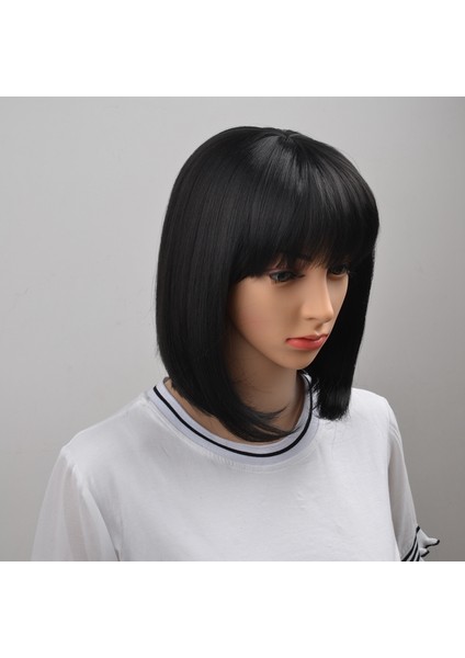 Doğal Kısa Düz Bob Peruk Sentetik Saç Kadınlar Için 40 cm Isıya Dayanıklı Kadın Saç Patlama ile Mapof Güzellik Kısa Qi Liu Saç Peruk (Yurt Dışından) indirimleri