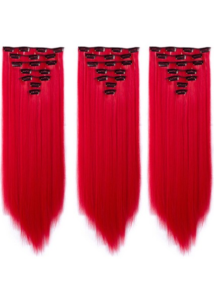 Adet/takım Uzun Düz Saç Uzatma 16 Klipler Yüksek Sıcaklık 22 Inç Sentetik Postiş Klip Kadınlar Için Kızıl Saç Uzantıları (Yurt Dışından)
