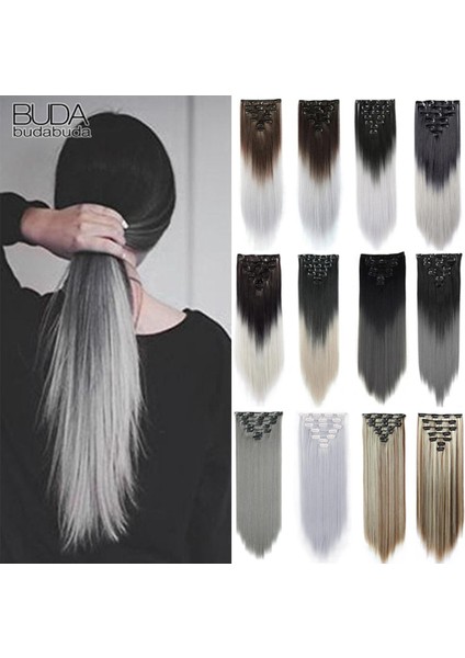 Adet/takım Uzun Düz Saç Uzatma 16 Klipler Yüksek Sıcaklık 22 Inç Sentetik Postiş Klip Kadınlar Için Kızıl Saç Uzantıları (Yurt Dışından) fiyatları