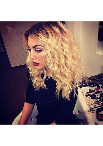 Peruk Kadın Moda Siyah Degrade Kahverengi Orta Uzun Saç Mısır Kıvırıcı Su Dalgalanma Tek Parça (Yurt Dışından)