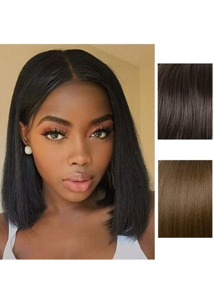 Kahverengi Bob Saç Peruk Saç Uzatma Siyah Günlük Kısa Düz Peruk Doğal Cosplay Orta Kısmı Künt Peruk Kadınlar (Yurt Dışından)