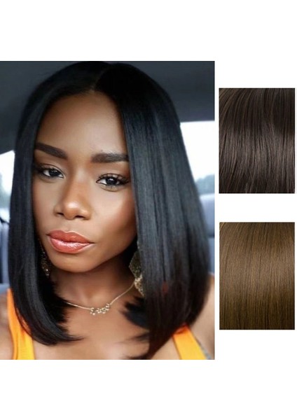 Kahverengi Bob Saç Peruk Saç Uzatma Siyah Günlük Kısa Düz Peruk Doğal Cosplay Orta Kısmı Künt Peruk Kadınlar (Yurt Dışından) fiyatları