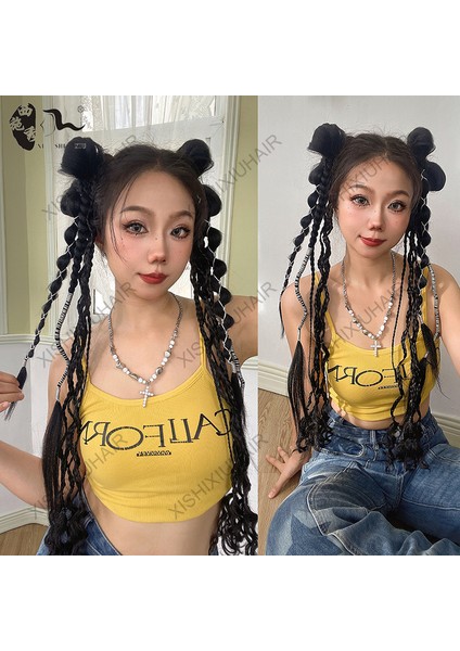 Xishixiu Sıcak Kız Yay Büküm Örgü Tokalarım Peruk At Kuyruğu Tatlı Serin Kız Örgülü Saç Dreadlocks Tek Parça Dropshipping (Yurt Dışından) modelleri