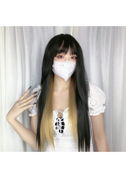 Peruk Kadın Boyalı Uzun Düz Saç Günlük Renk Uyumlu Peruk Kadın Takımı Saç Rengi Düzenleme Makinesi Kulak Boyalı Uzun Düz Saç (Yurt Dışından)