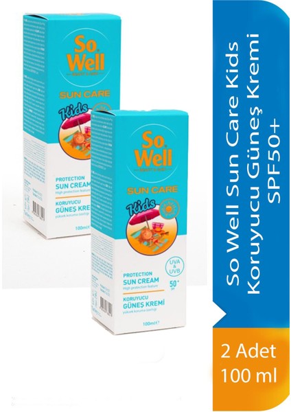 So Well Sun Care Kids Koruyucu Güneş Kremi SPF50+ 100 ml 2 Adet