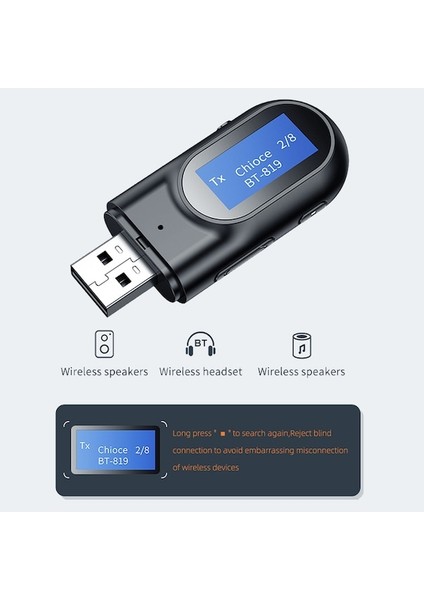 Cbtx T17 USB LCD Ekran Bluetooth Ses Alıcı Verici 3.5 mm Aux Adaptörü (Yurt Dışından)