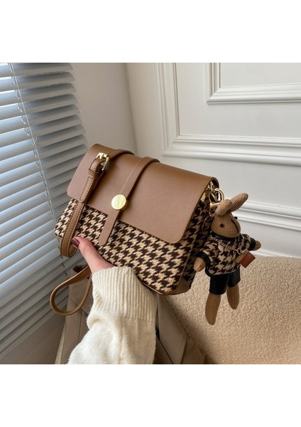 Houndstooth Küçük Çanta Messenger Çanta Omuz Çantası (Yurt Dışından)