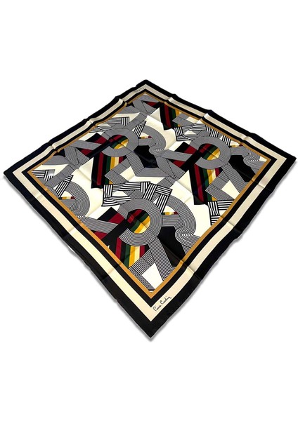 Siyah - Krem Geometrik Desen tivil Ipek Eşarp 8339438-913