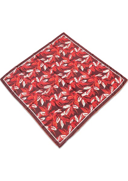 Bordo Kırmızı-Turuncu Çiçek Desen Soft Eşarp 73055-50