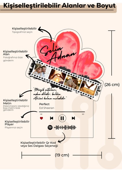 Kişiye Özel Fotoğraf Albümlü Pleksi Seti Müzikli Baskılı Spotify , Sevgililer Gününe Özel Set