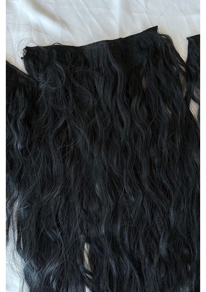 Isıya Dayanıklı Yıkanabilir Yarımay Çıtçıt Saç 1#SIYAH-DALGALI-60CM-110 Gr+2 Adet Yançıtçıtsaç