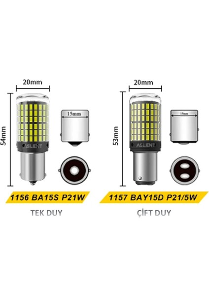 LED Ampul 12V Tek Duy 144 LED Düz - Çakarlı Şeffaf Beyaz 2 Adet