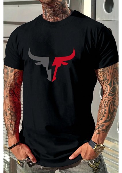 Only Trendwear Erkek Boğa Silüet Baskılı Oversize Tshirt