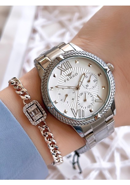 Gümüş Renk Takvimli Renk Kararmaz Renk Atmaz 3 Atm Özel Tasarım Kadın Kol Saati EFL2112A